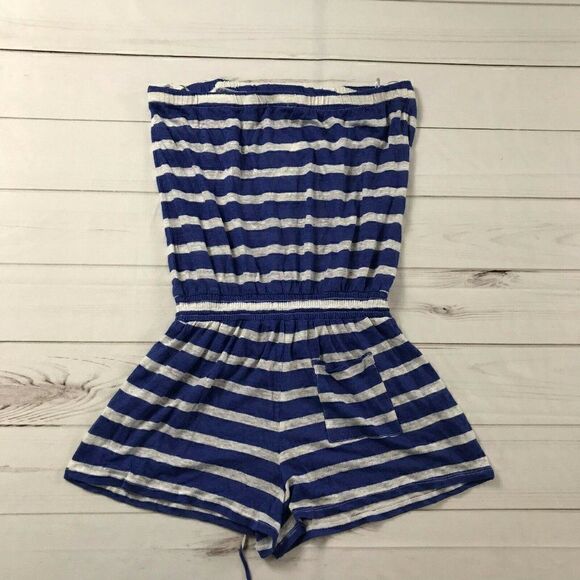 C&C California Womens Blue White Striped Strapless One Piece Romper Size Large - Picture 2 of 10